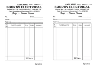 Electrical Shop Cash Memo Black and White DTP CDR Format