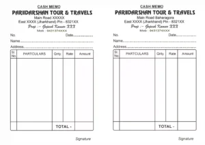 TOUR & TRAVELS Cash Memo Black and White DTP CDR Format